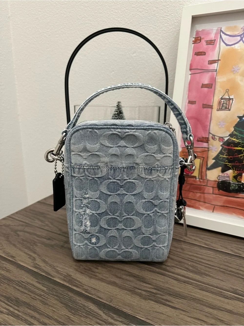 NWT Coach Tristan Crossbody Bag 14 In Loved Signature Denim With Charms  CET70